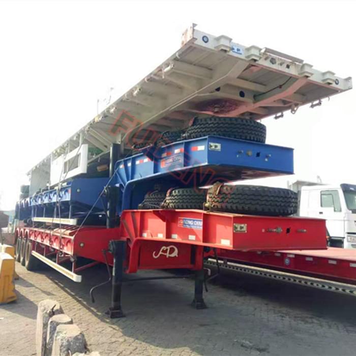 3 axles 60 tons capacity lowbed trailer and flat bed trailer